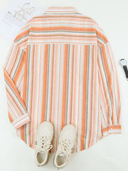 Women's Orange Stripe Print Long Sleeve Blouse