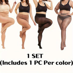 4 Pairs Plus Size Casual Pantyhose Set Women's Plus Semi Sheer Control Top