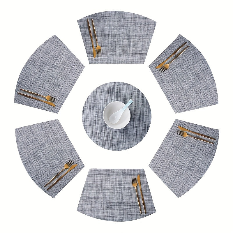 7pcs Waterproof Placemats Set of 6 Fan Shaped & 1 Round