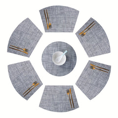 7pcs Waterproof Placemats Set of 6 Fan Shaped & 1 Round