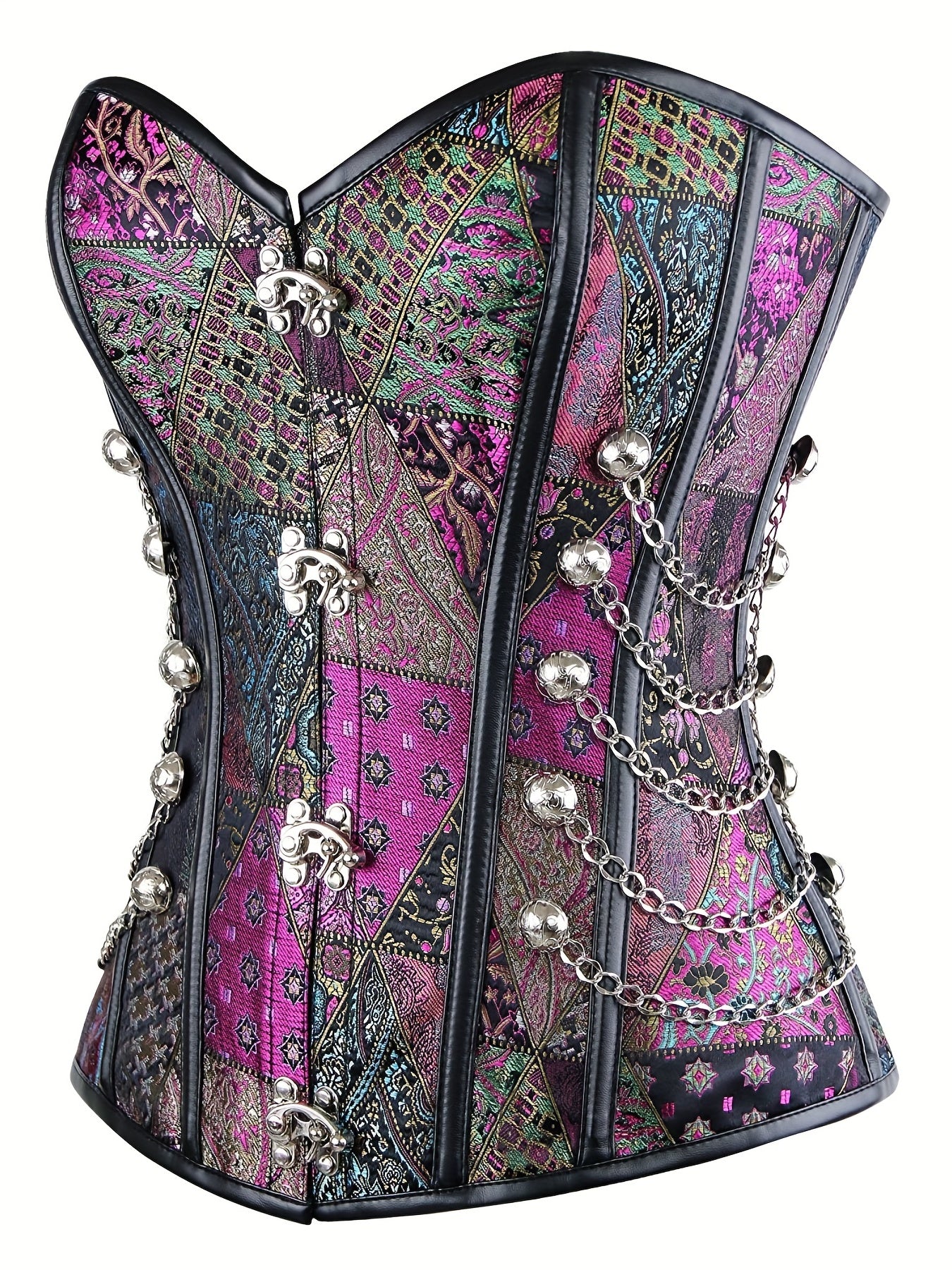 Chain Decor Strapless Corset Tummy Control Lace Up Body Shaper