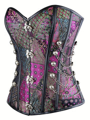 Chain Decor Strapless Corset Tummy Control Lace Up Body Shaper
