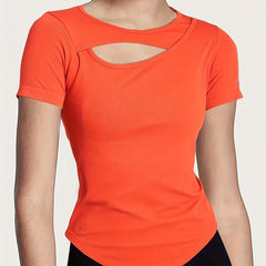 Quick Drying Hollow Solid Short Sleeve Yoga Top