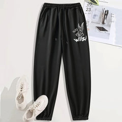 Rabbit Print Casual Sports Pants Drawstring Side Pockets Couple Jogging Pants
