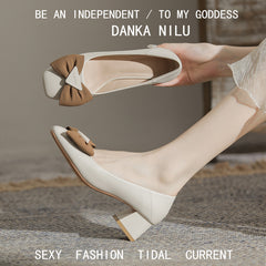 Women's Comfortable Slip On Chunky Heel Closed Toe Shoes