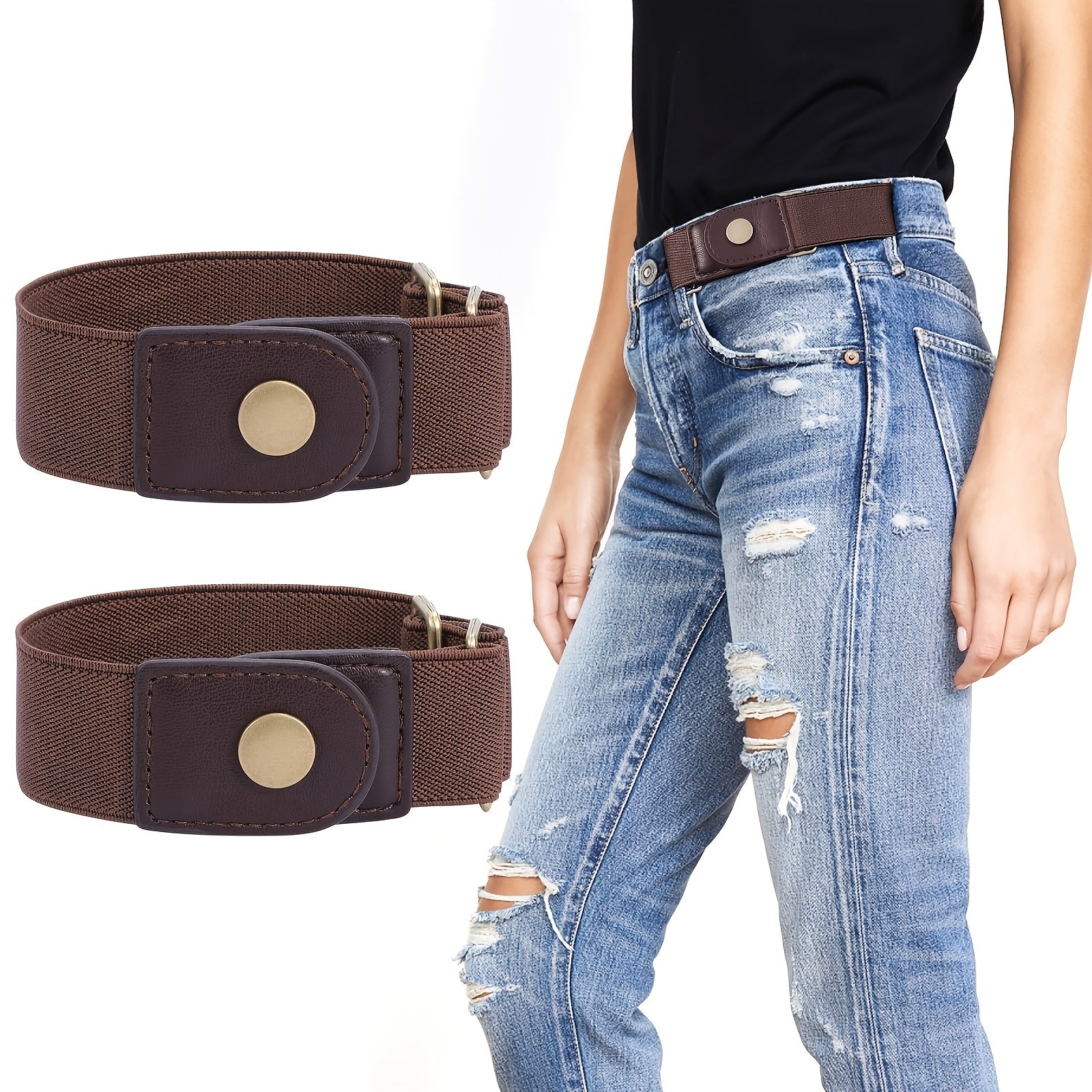 2 Pcs Men's Non Buckle Elastic Belts
