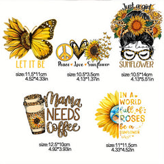 5Pcs Sunflowers Iron On Transfers for T Shirts - Spring Heat Transfer Sticker