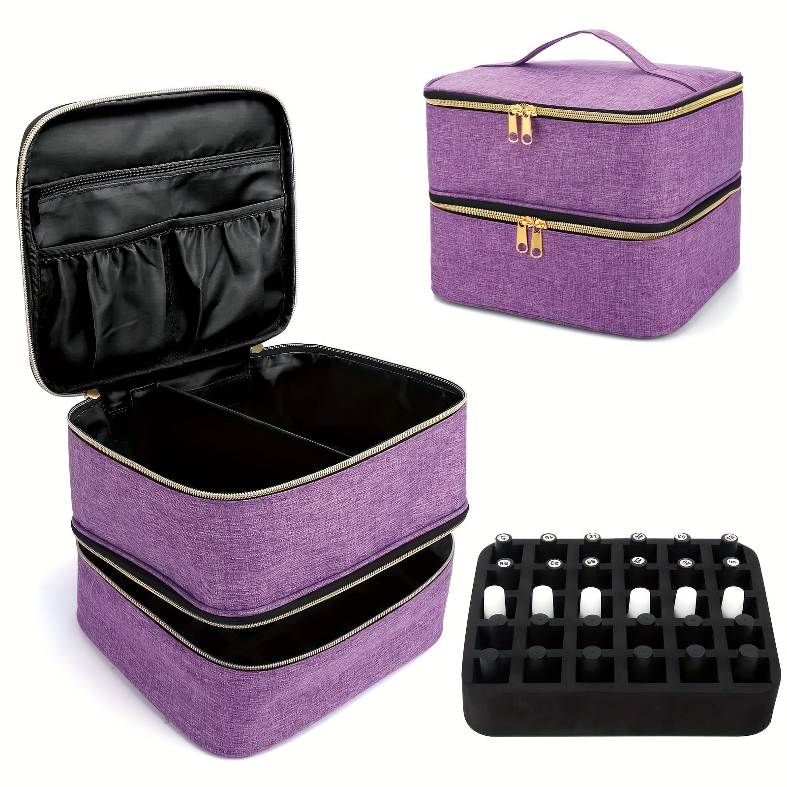 Travel Makeup Bag Double Layer Cosmetic Nail Polish & Essential Oil Storage