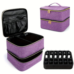Travel Makeup Bag Double Layer Cosmetic Nail Polish & Essential Oil Storage