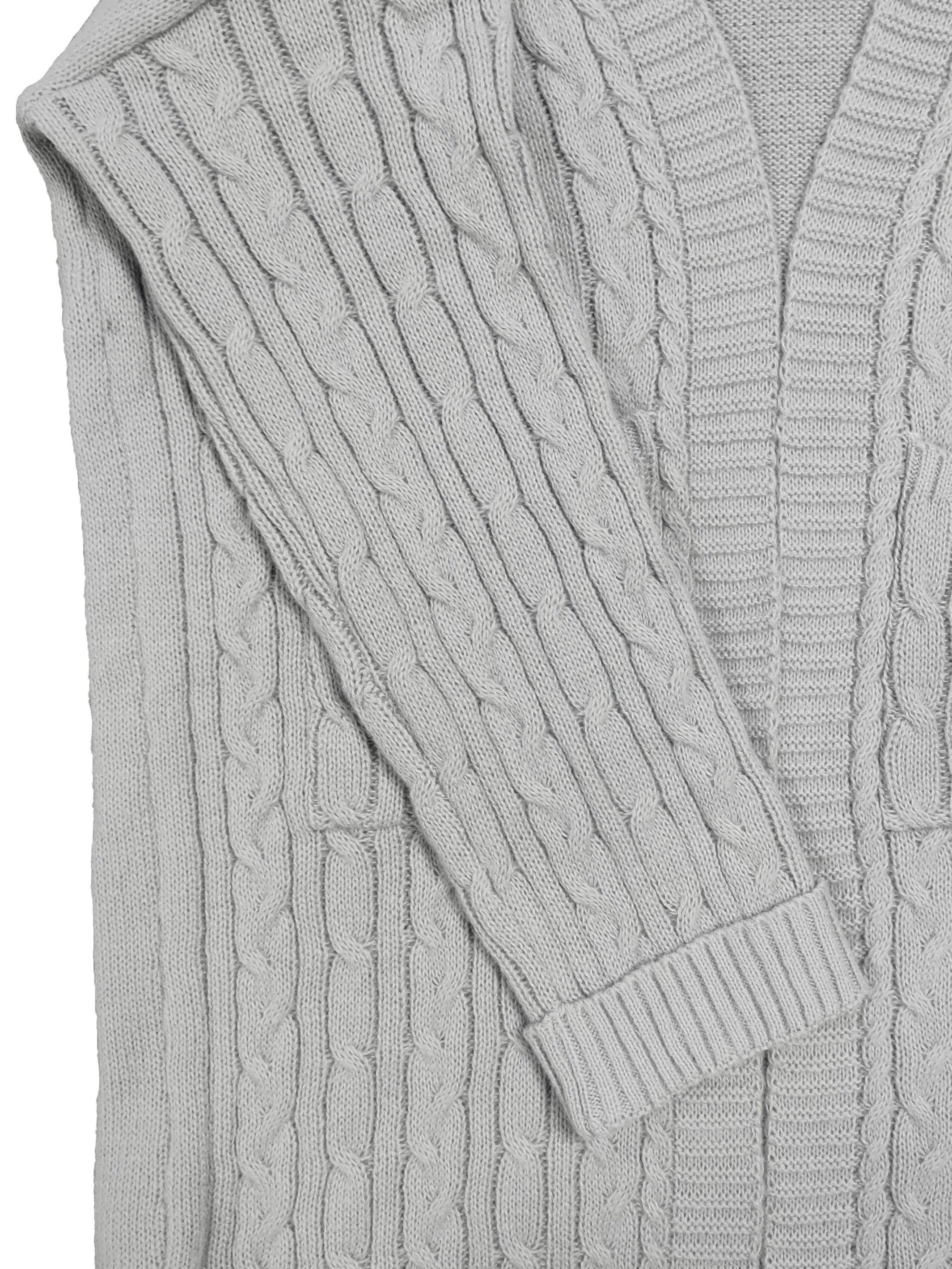 Solid Ribbed Long Sleeve Open Front Cardigan With Pockets