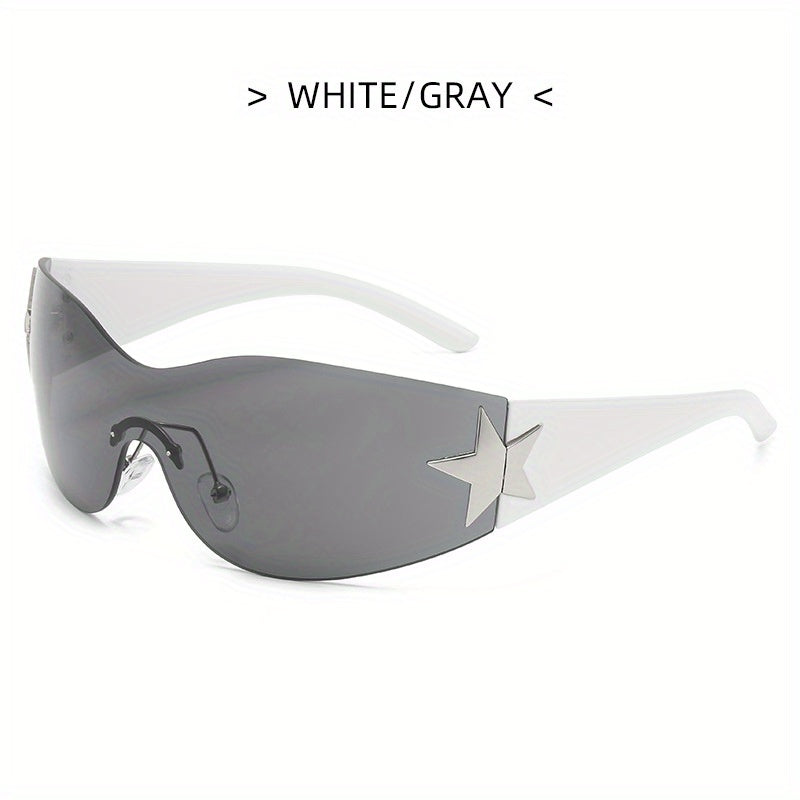 Y2K Wrap Around Sunglasses Cyberpunk Star Decor UV400
