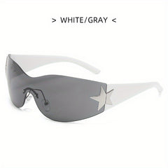 Y2K Wrap Around Sunglasses Cyberpunk Star Decor UV400