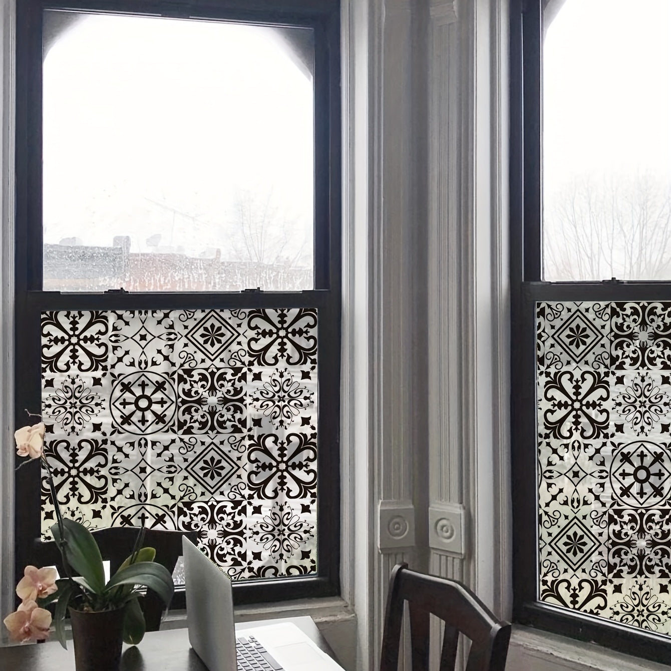 Retro Pattern Electrostatic Glass Window Film Decorative Window Sticker