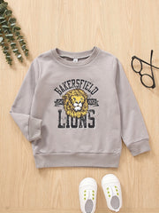 Lion Print Boys Casual Sweatshirt Crew Neck Tops Kids Clothing