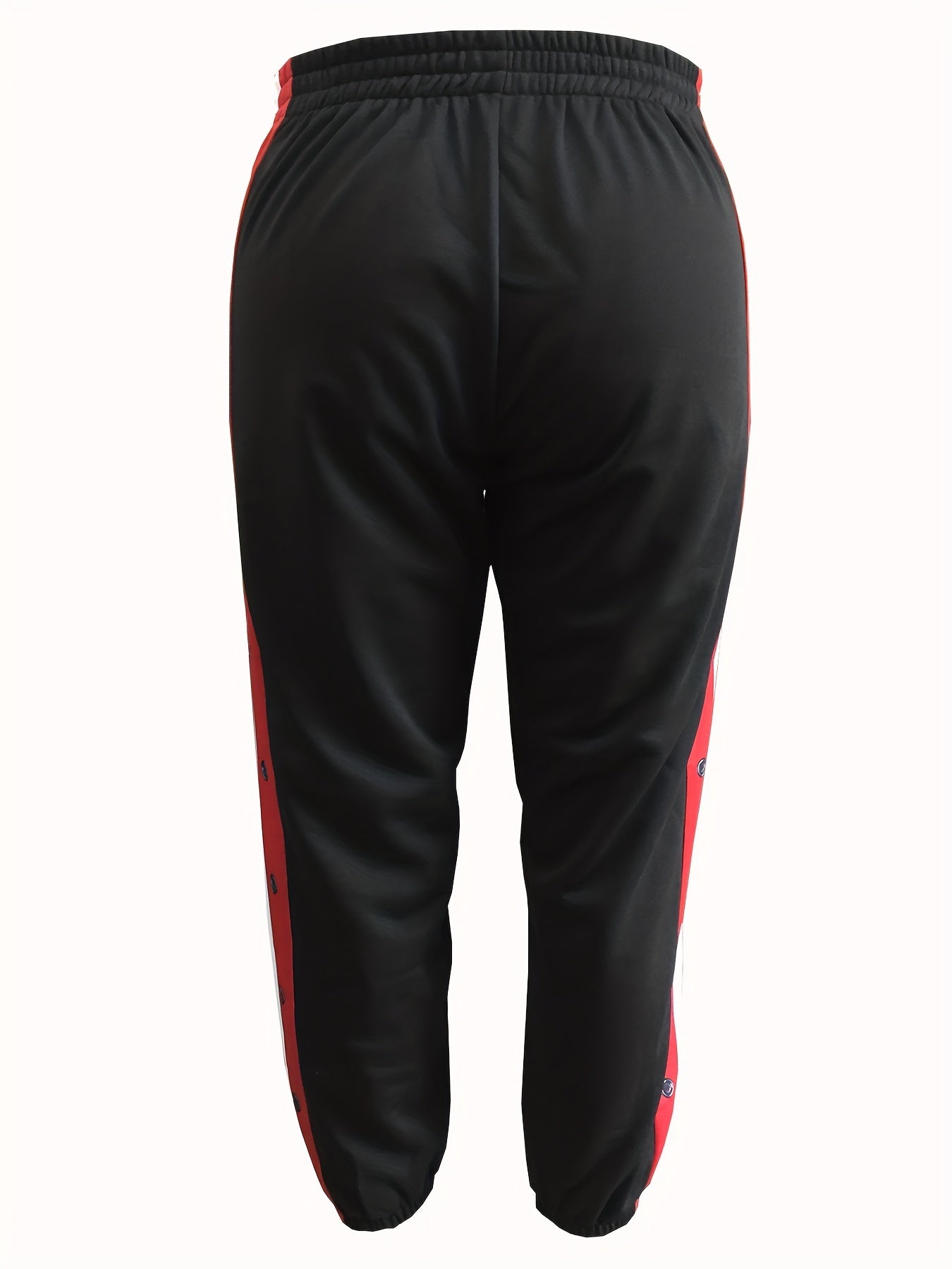 Colorblock Stripe Print Button Elastic Pants