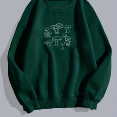 Mushroom Print Crew Neck Sweatshirt