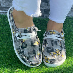 Striped Butterfly Pattern Flat Shoes Women's Shallow Mouth Casual Shoes