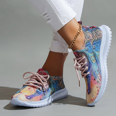 Women's Retro Print Mesh Breathable Walking Shoes Low Top Sneakers