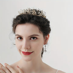 Alloy Leaf Rhinestone Headband Faux Pearl Crown Hair Accessories