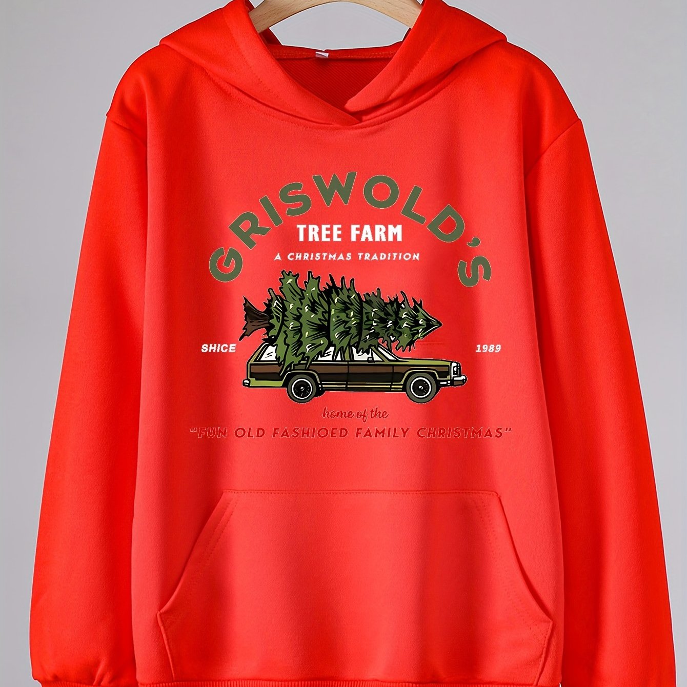 Girls Cartoon Christmas Tree On Car Pattern Long Sleeve Hooded Sweatshirt
