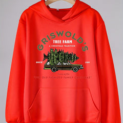 Girls Cartoon Christmas Tree On Car Pattern Long Sleeve Hooded Sweatshirt