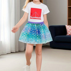 Girls Fish Scale Print Tutu Skirt for Summer Party