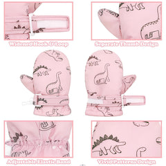 Kids Ski Gloves Cartoon Print Waterproof Warm Gloves
