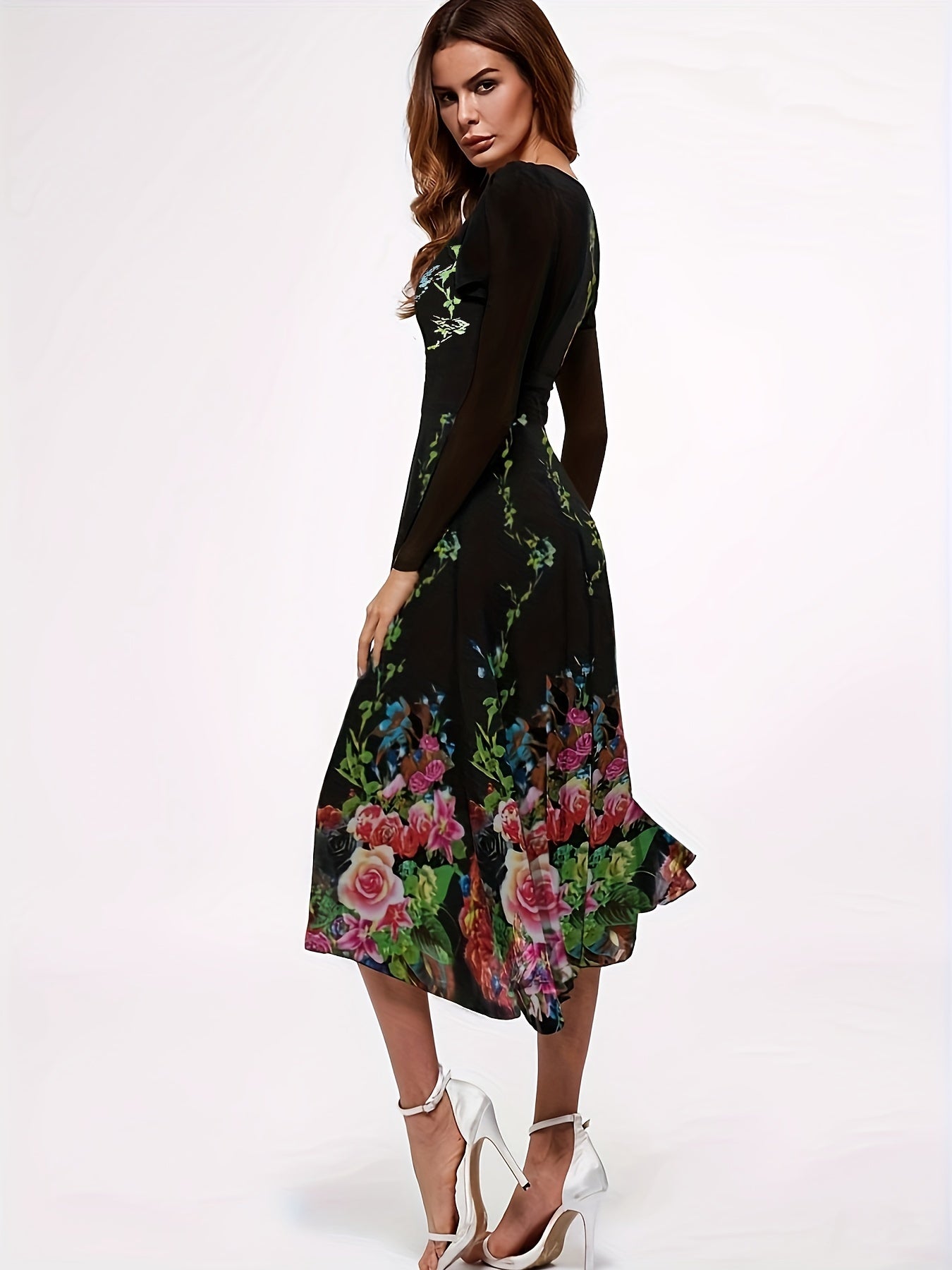 Floral Print Square Neck Midi Dress