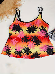 Coconut Tree Print Tank Top & Solid Shorts Swimsuit Set