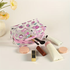 Heart Donut Pattern Makeup Bag PVC Waterproof Roomy Zipper Makeup Pouch