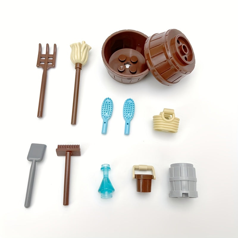 12pcs Cleaning Toy Blocks Set DIY Mini Utensils Cups Bottles Wooden Bu