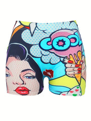 Cartoon Print Skinny Shorts Yoga Casual Summer Shorts Women's Clothing