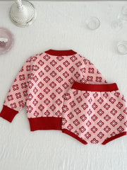 Baby Girls Floral Sweater Set Long Sleeve Pullover Top & Shorts