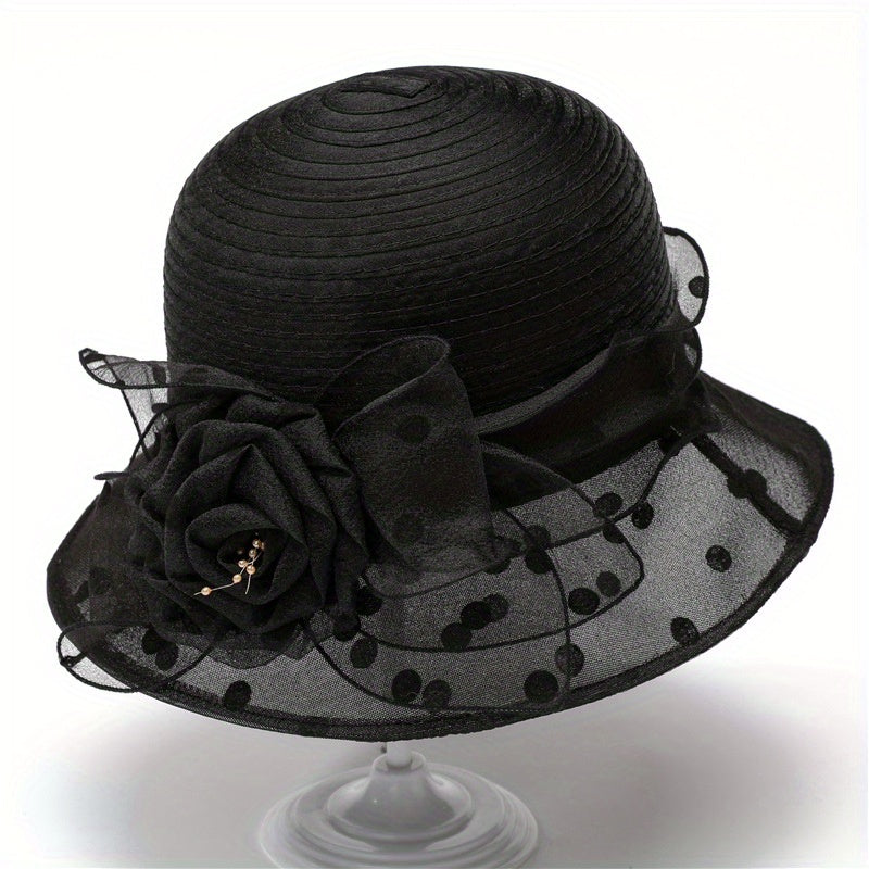 Polka Dot Flower Print Derby Sun Hat for Women