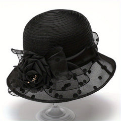 Polka Dot Flower Print Derby Sun Hat for Women