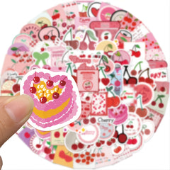 90 Waterproof Pink Heart Cherry Cartoon Sticker Luggage Diary Booklet