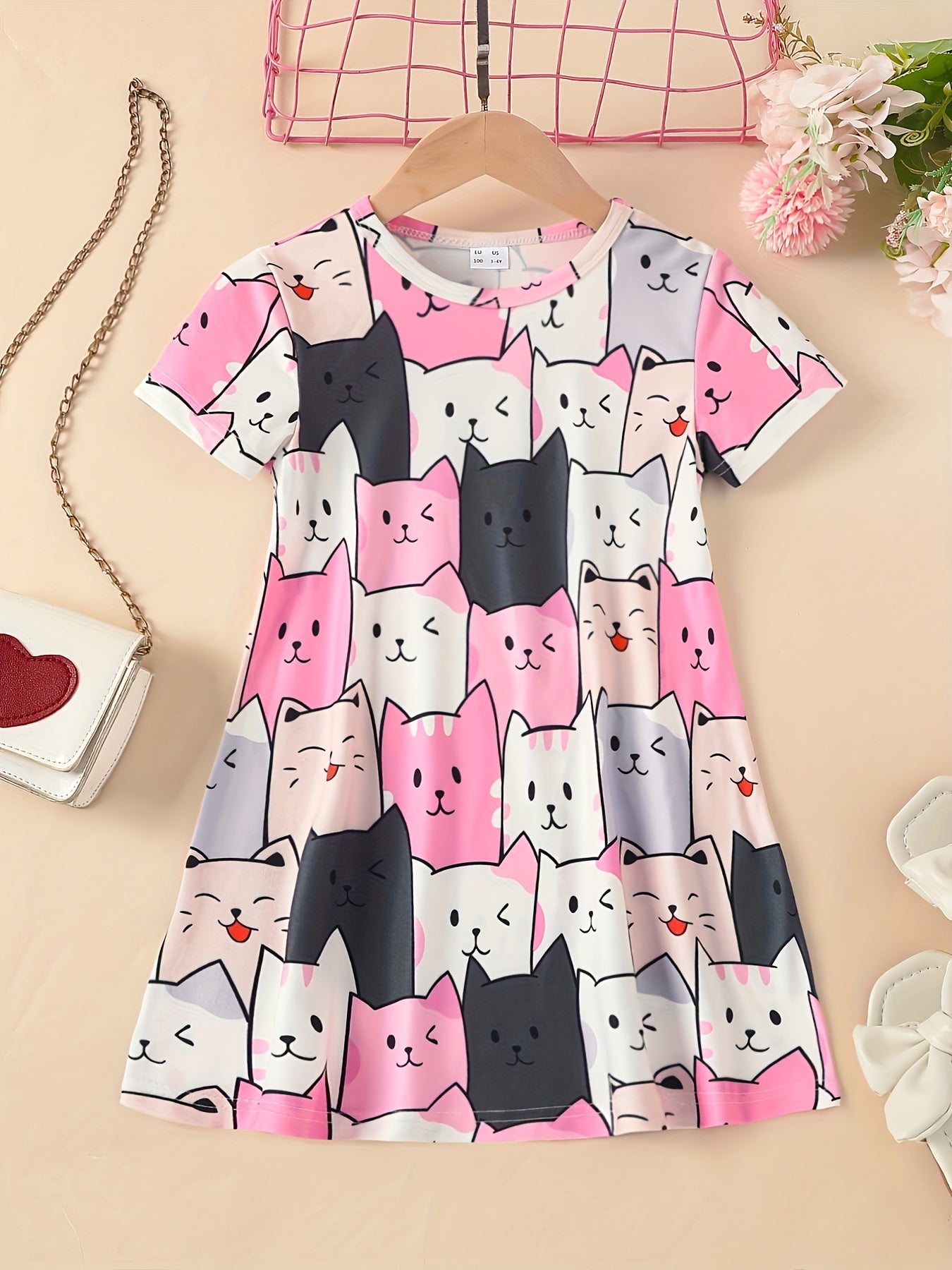Girls Cartoon Cat Sleeveless Dress for Summer Holiday