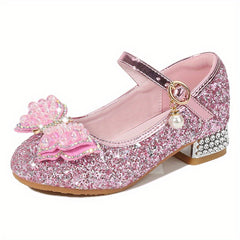 Glitter Bowknot Dress Shoes Low Heel for Kids