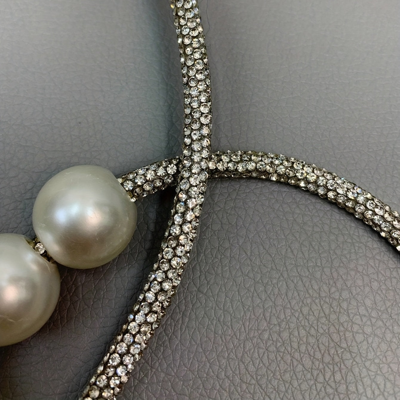 Glitter Rhinestone & Faux Pearl Decor Strap Stylish Purse Strap