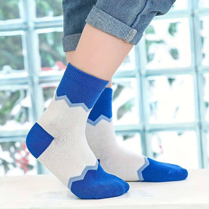 5 Boys Shark Plaid Socks Breathable Odor-proof Students Socks