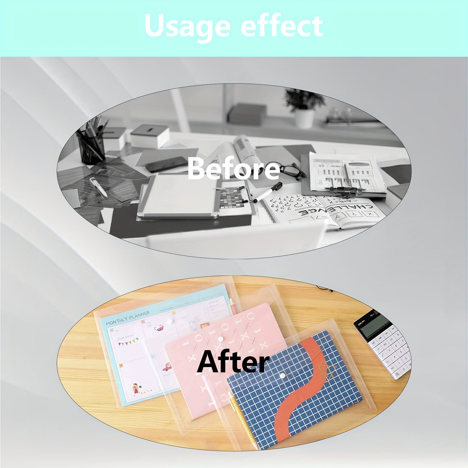 50pcs Clear Plastic Envelopes Button Snap Closure Waterproof File Folder A4 Size