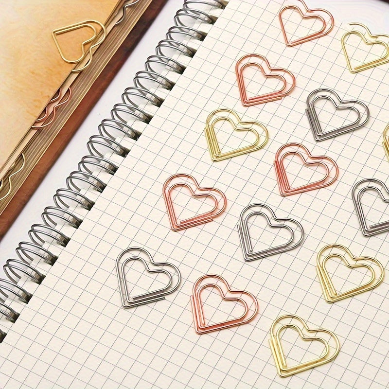 30pcs Rose Golden Heart Paper Clips Small Paper Clips For Office Supplies
