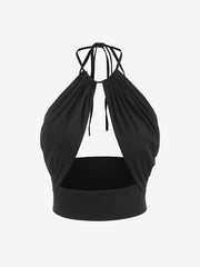Women Halter Crop Top V Neck Tie Back Camisole Tank Tops