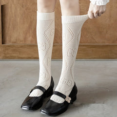 Geometric Striped Calf Socks Hollow Out Knee High Socks Women's Stockings