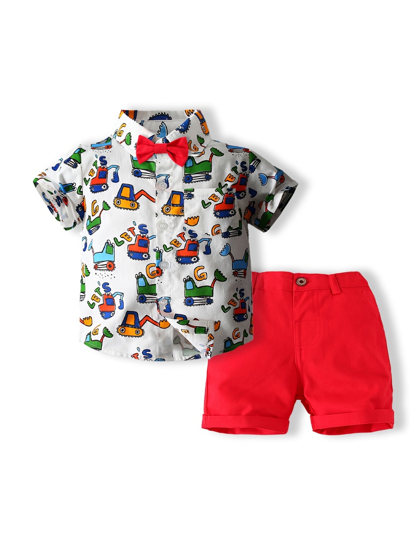 Boys Excavator Crane Outfit Short Sleeves Shirt & Shorts