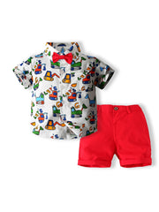 Boys Excavator Crane Outfit Short Sleeves Shirt & Shorts