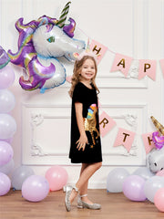 Rainbow Horse Embroidered Short Sleeve Dress