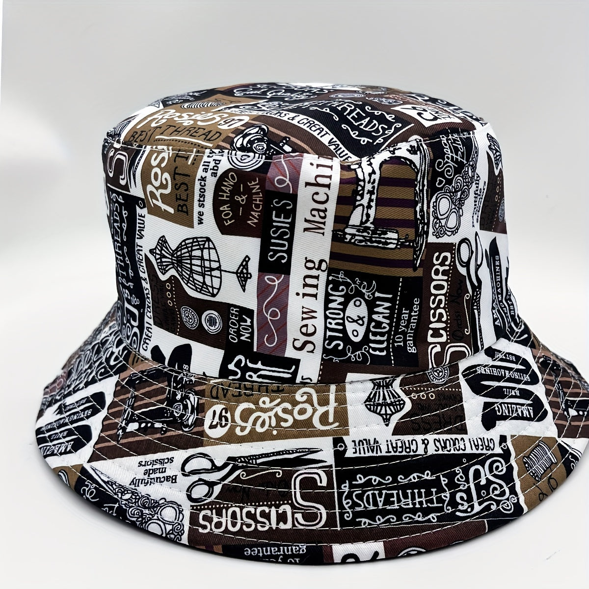 Letter Graffiti Print Bucket Hat Vintage Reversible Sunscreen Fisherman Cap