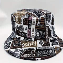 Letter Graffiti Print Bucket Hat Vintage Reversible Sunscreen Fisherman Cap