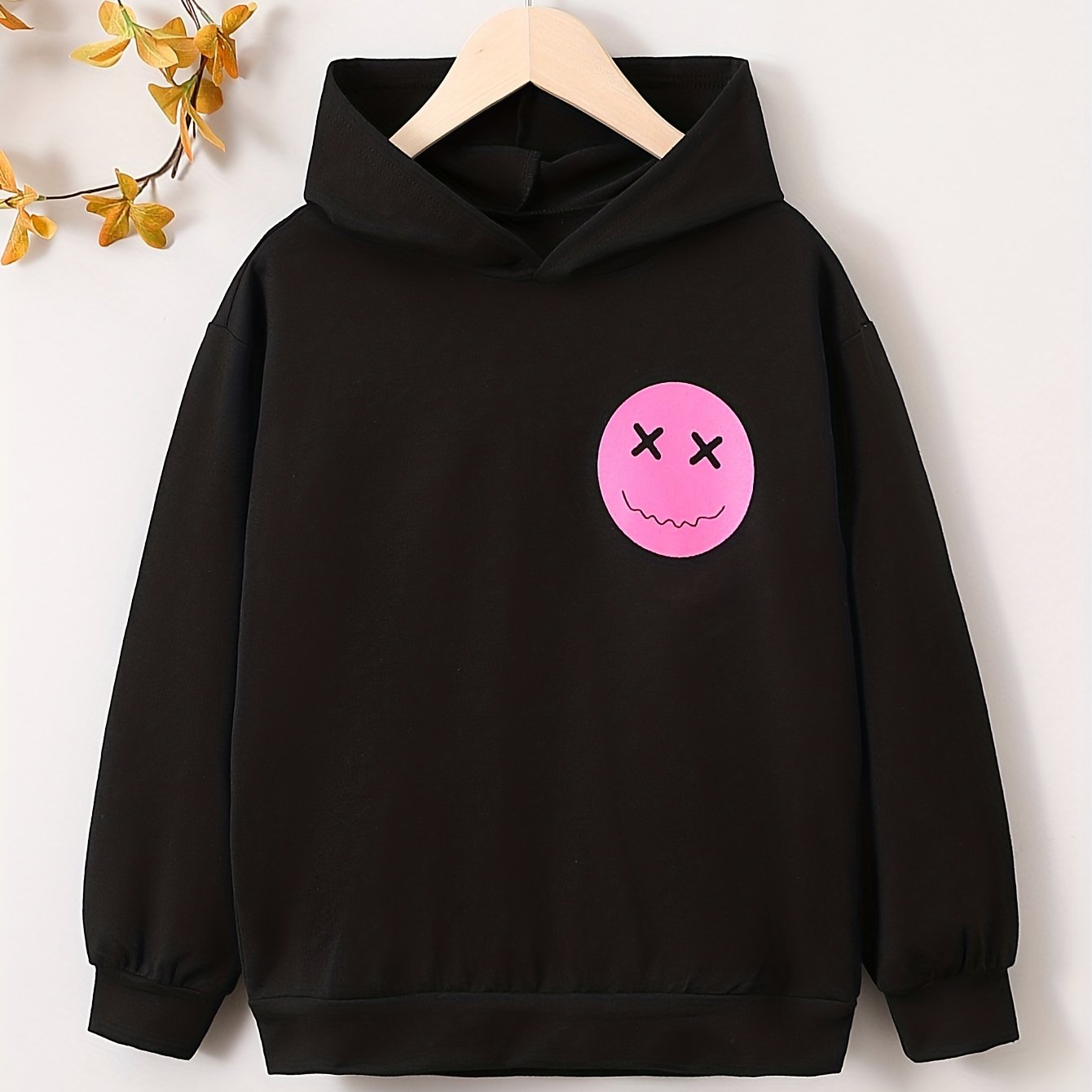 Girls' Cartoon Face Hooded Sweatshirt Active Hoodie